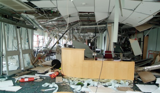 Office that is damaged from storm